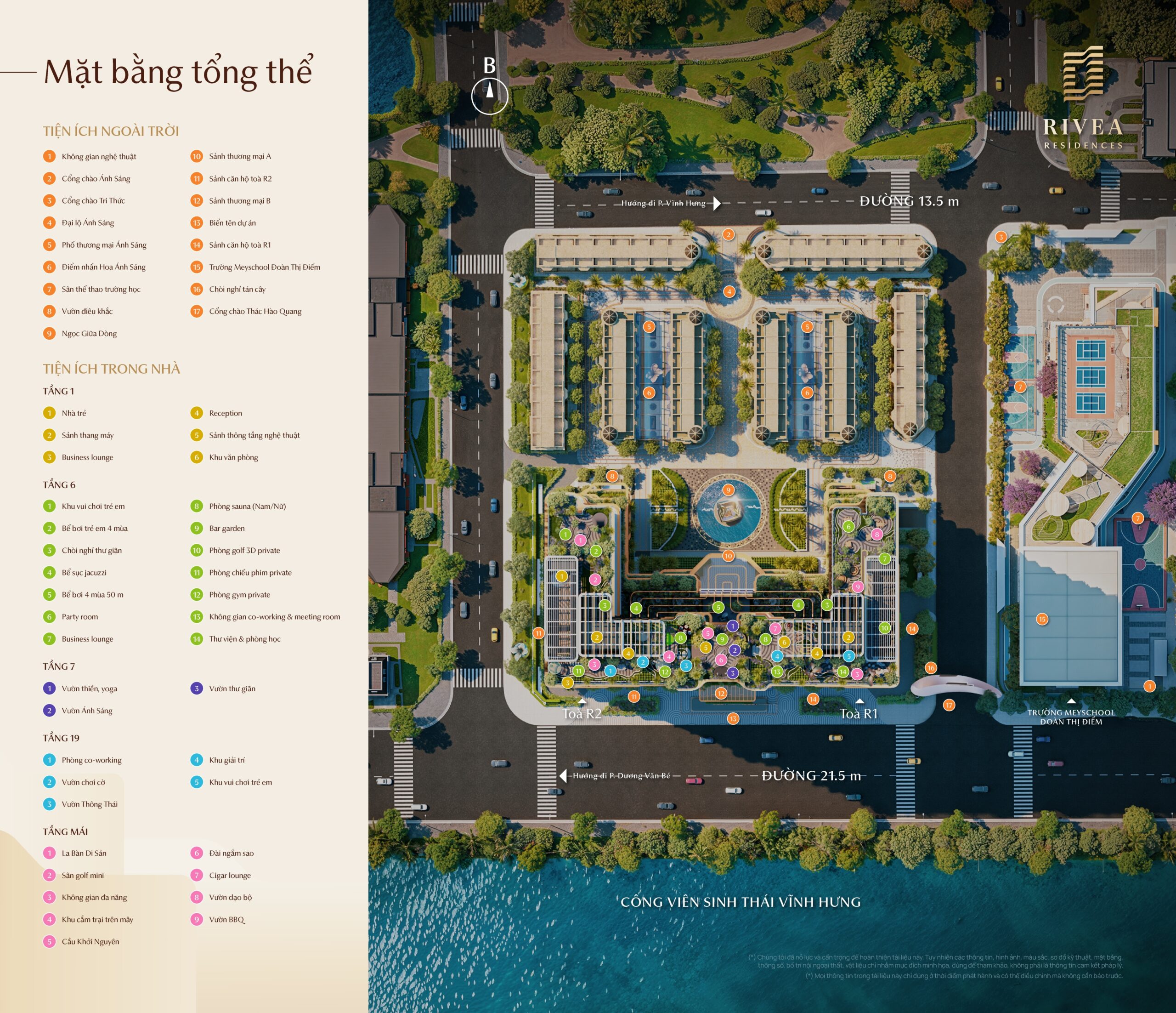Mặt bằng tiện ích tại căn hộ Rivea Hanoi tổng thể